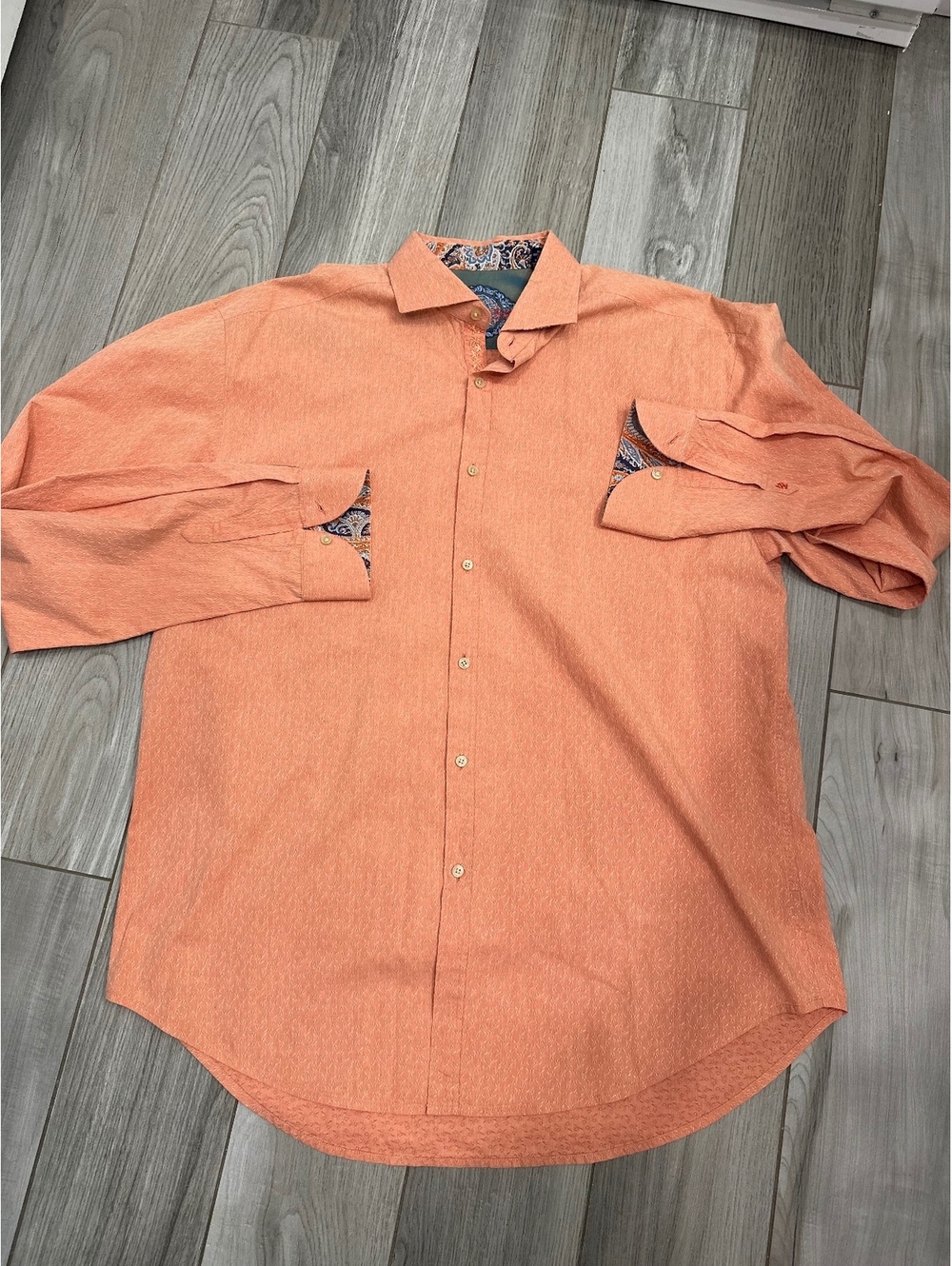 Robert Graham Men's XL Orange Button-Up Shirt with Silk Trim